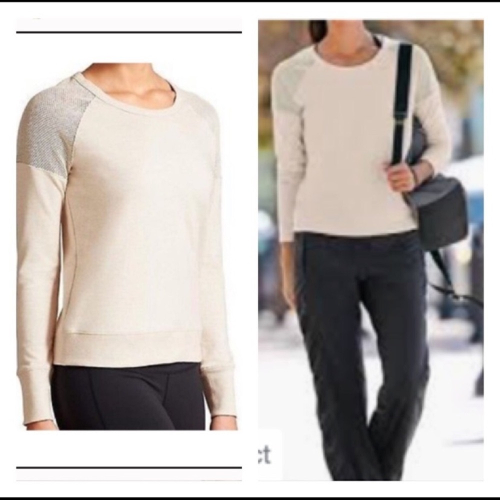 Athleta Citytime Mesh Shoulder Crewneck Sweatshirt Top White Women’s Size Large - Picture 3 of 15